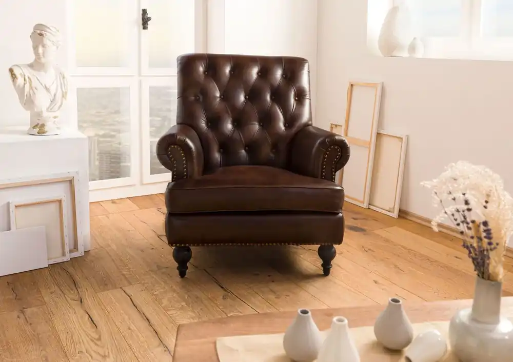 Sessel Echtleder 84x84x94 braun CHESTERFIELD #105 Letzte Chance