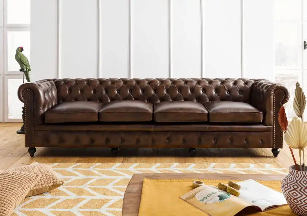 Saisonangebot Sofa 4-Sitzer Echtleder 274x82x75 braun CHESTERFIELD #104