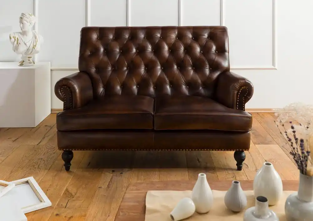Sofa 2-Sitzer Echtleder 140x84x94 braun CHESTERFIELD #106 Garantierte Lieferung