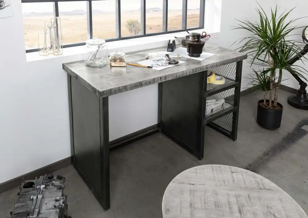 Sonderangebot Schreibtisch Mango 122x52x76 grau lackiert HEAVY INDUSTRY #157