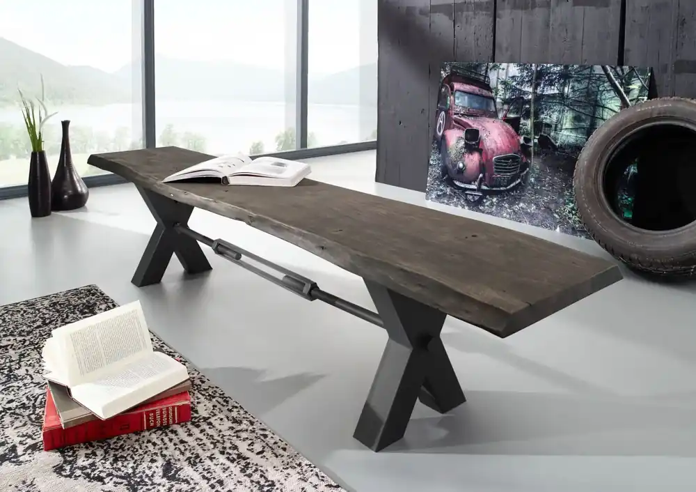 Rabatt Bank Akazie 180x38x46 grau lackiert IRON LABEL #146