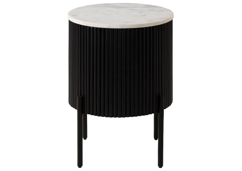 Beistelltisch rund Mango 40x40x52 schwarz lackiert / Marmor weiß BARCELONA #130 Saisonangebot