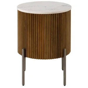 Sichere Zahlung Beistelltisch rund Mango 40x40x52 braun lackiert / Marmor weiß BARCELONA #230
