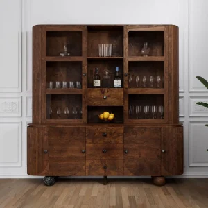 Buffet Mango 204x50x210 dunkelbraun lackiert / Marmor schwarz FLORENZ #225 Online Kaufen