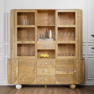 Knallerangebot Buffet Mango 204x50x210 natur lackiert / Marmor weiß FLORENZ #125