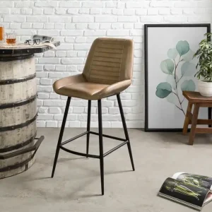 Barstuhl Echtleder 52x57x108 beige IRON LABEL #615 Beliebt