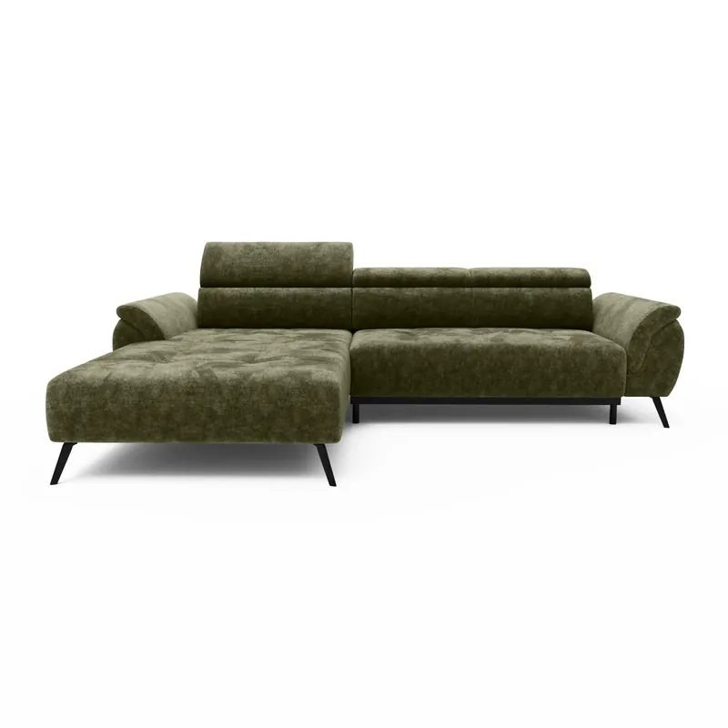 Ecksofa Ottomane rechts Chenille 286x184x79 grün VALENTINA Saisonangebot
