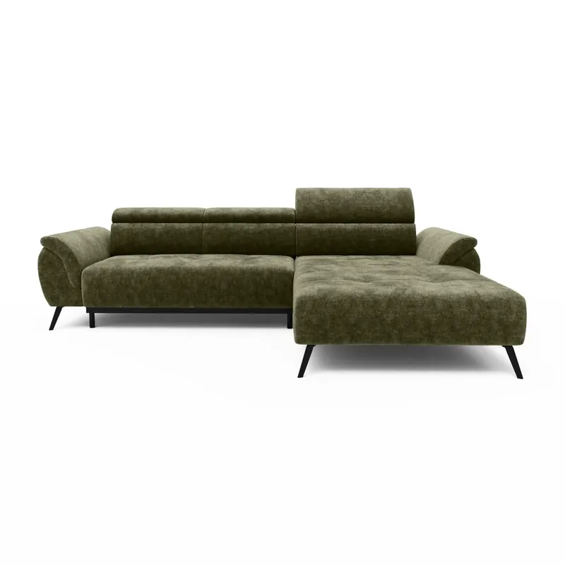 Versand Am Gleichen Tag Ecksofa Ottomane links Chenille 286x184x79 grün VALENTINA