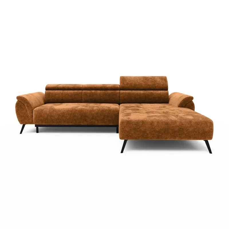 Super-Preis Ecksofa Ottomane rechts Chenille 286x184x79 rostfarben VALENTINA
