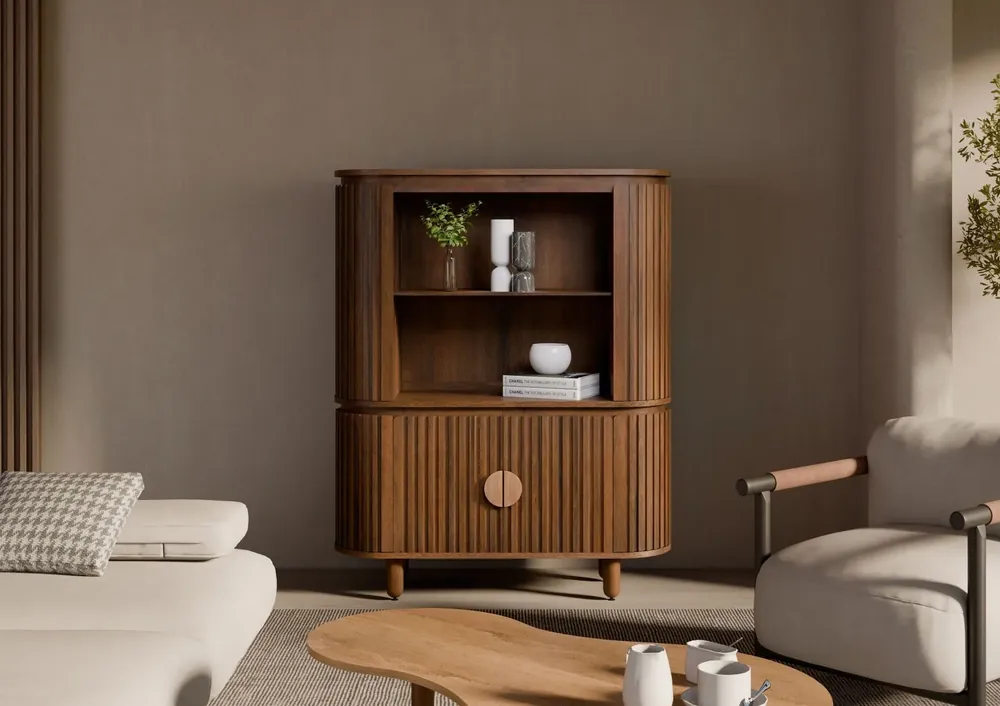 Highboard Mango 120x40x150 braun geölt KYOTO #115 Jetzt Bestellen