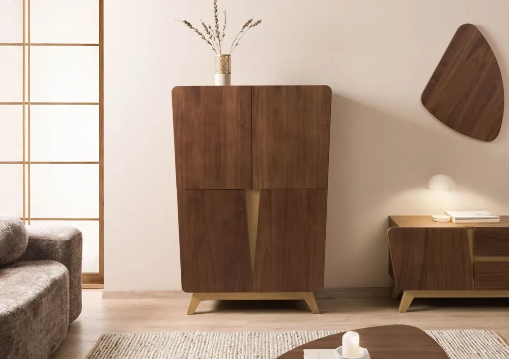 Highboard Nussbaum-Echtholzfurnier 100x40x145 braun lackiert BUTTERFLY #105 Meistverkauft