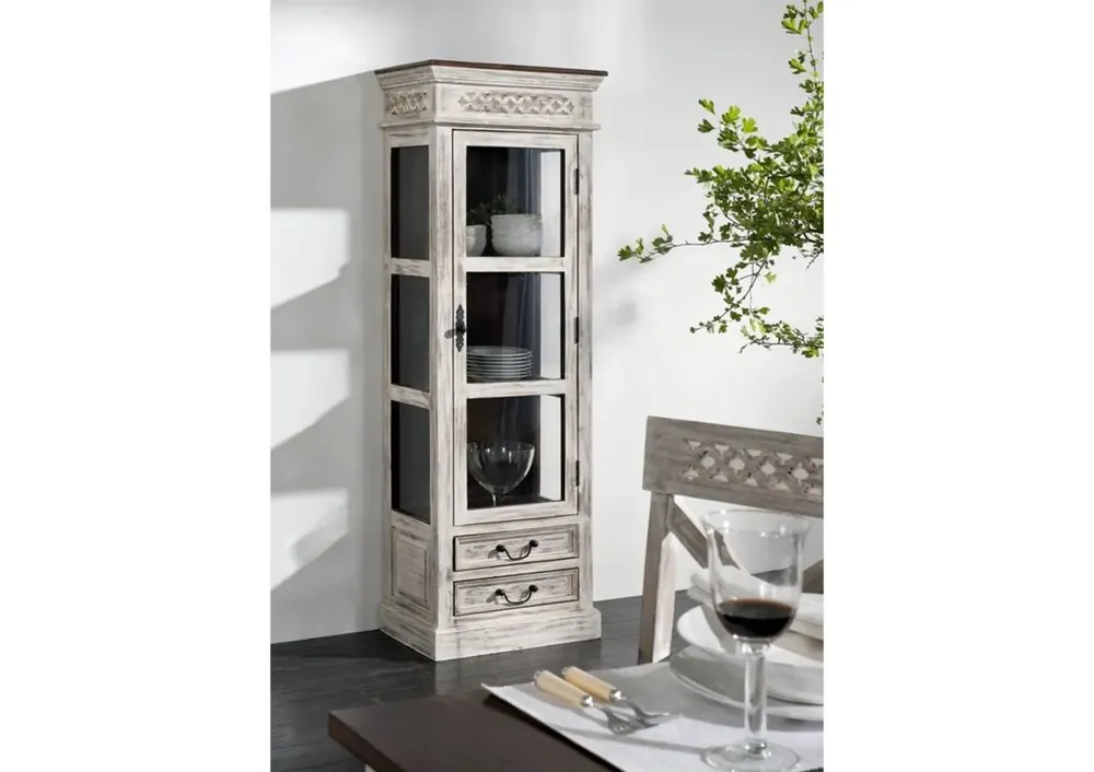 Vitrine Mango / Akazie 55x40x165 weiß gewachst CASTLE-ANTIK #207 Schnäppchen