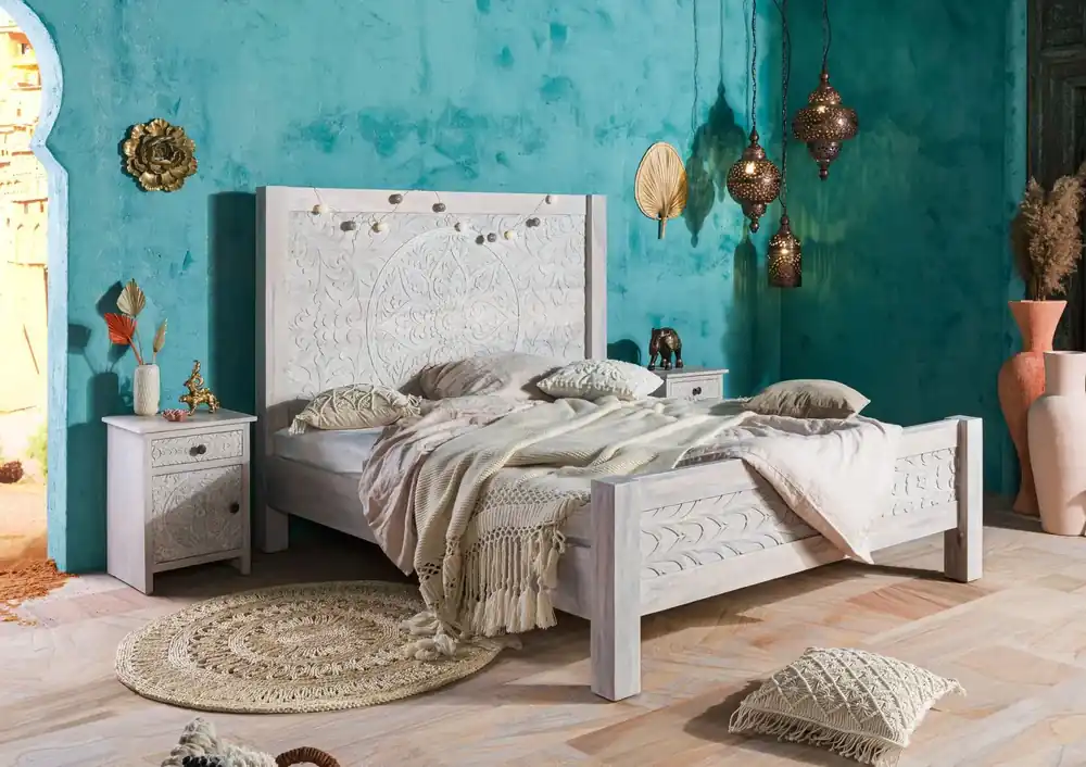 Bett Mango 180x200 weiß geölt KASHMIR #103 Bestpreis