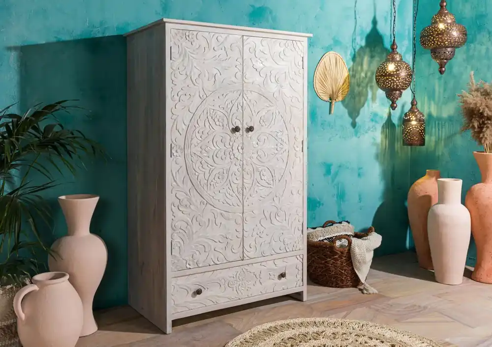Sale Kleiderschrank Mango 108x64x180 weiß geölt KASHMIR #106