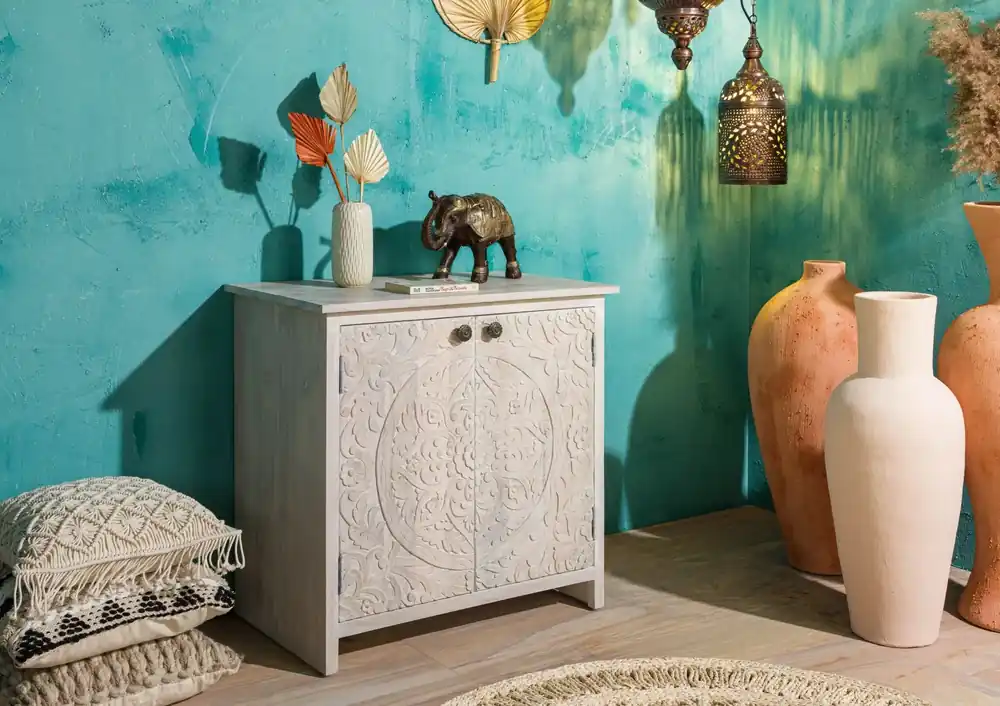 Kommode Mango 80x48x78 weiß geölt KASHMIR #108 Wochenendangebot