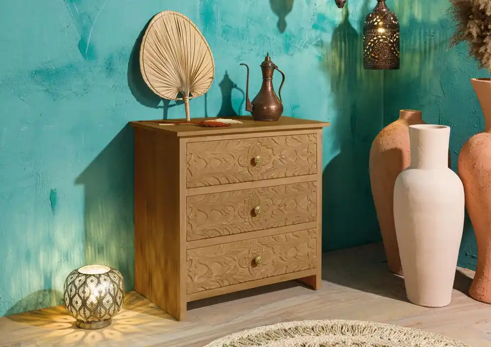 Kommode Mango 80x48x78 natur lackiert KASHMIR #107 Neue Ware