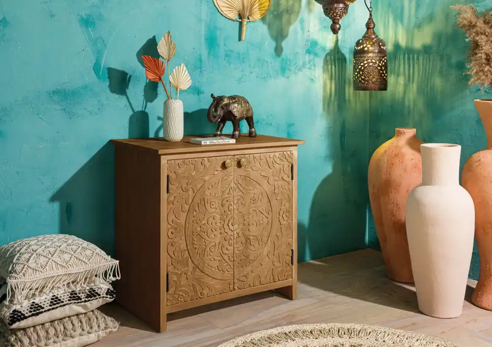 Geprüft Kommode Mango 80x48x78 natur lackiert KASHMIR #108