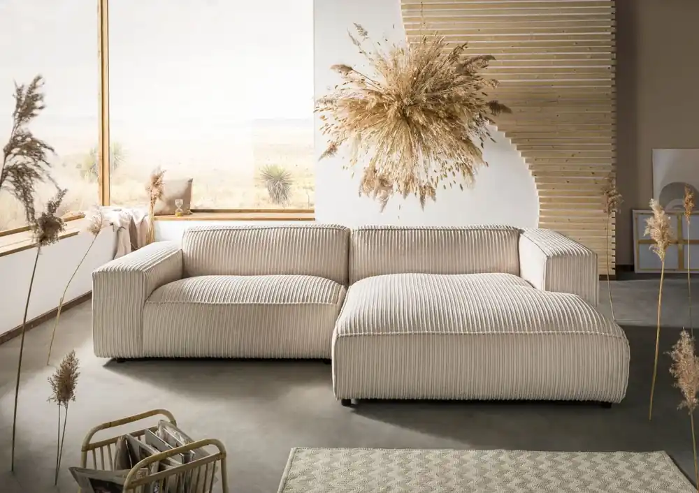 Echt Ecksofa 279x164x69 Cord elfenbein VALENCIA