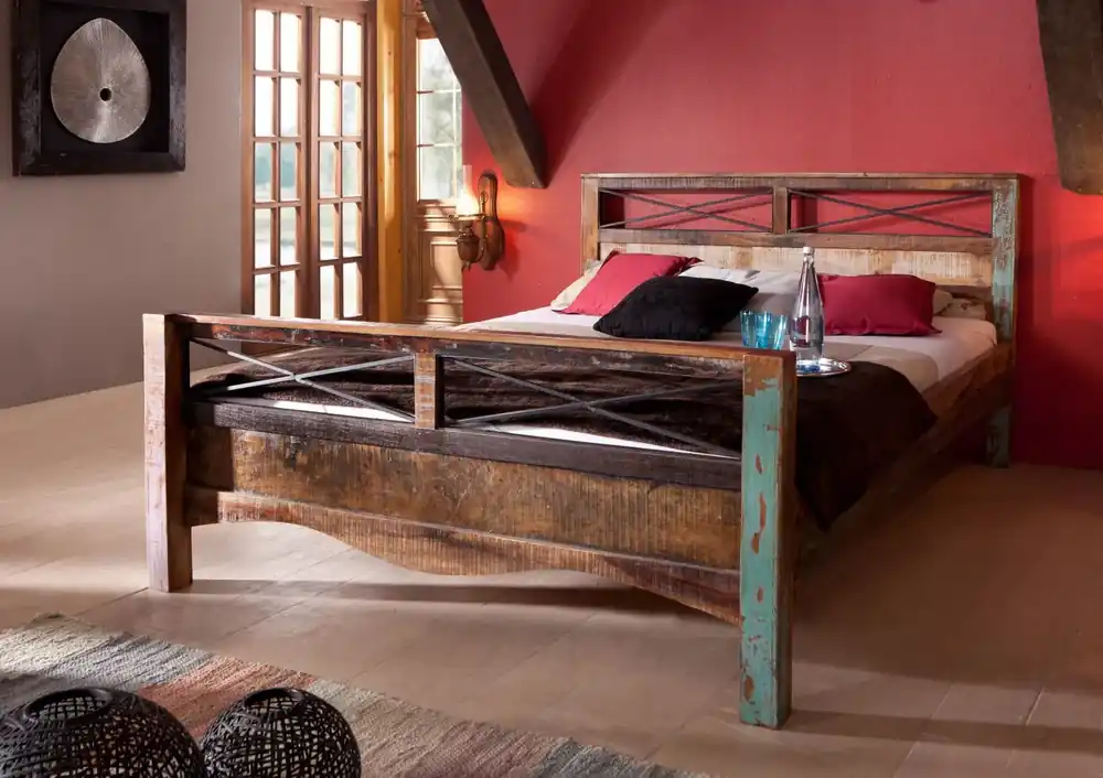 Bett Altholz 160x200x100 mehrfarbig lackiert NATURE OF SPIRIT #46 Preis Gesenkt