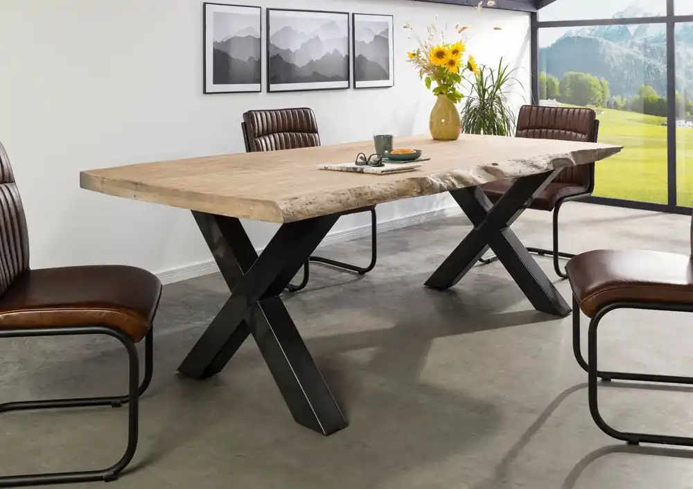 Nur Heute Baumtisch Mango 240x100x77 beige lackiert / X-Beine anthrazit glänzend FREEFORM 5