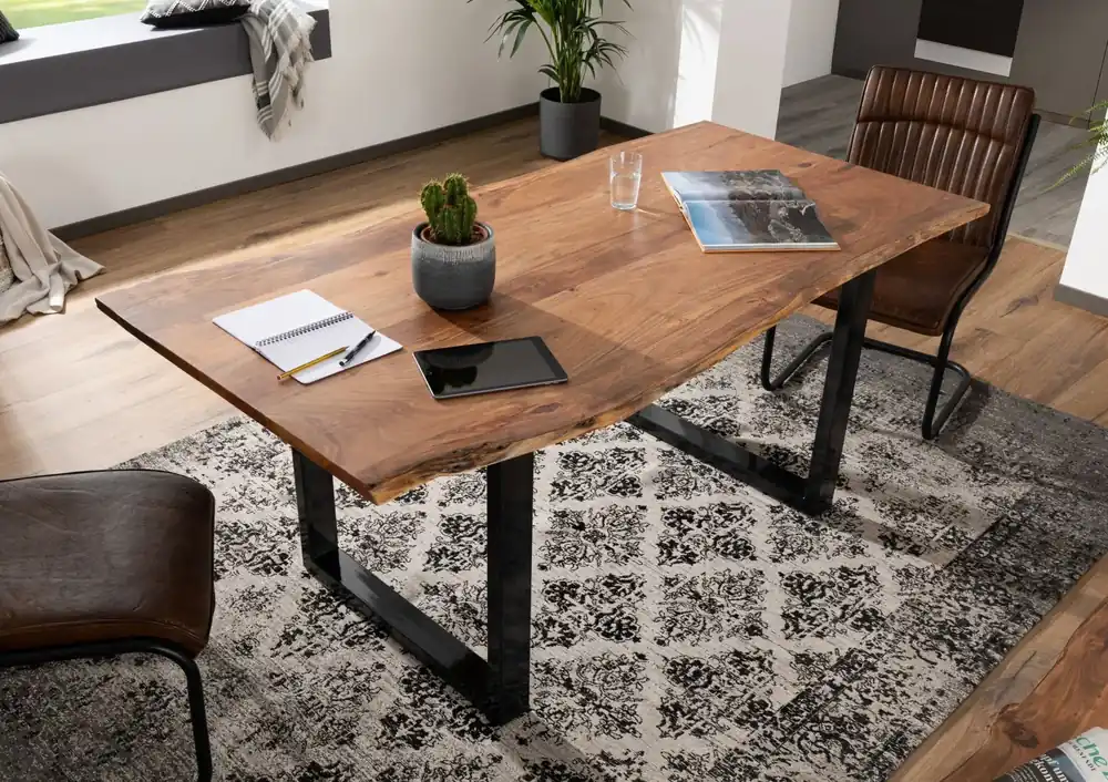 Baumtisch Akazie 140x90x76 natur Beine anthrazit glänzend FREEFORM 3 Online Kaufen