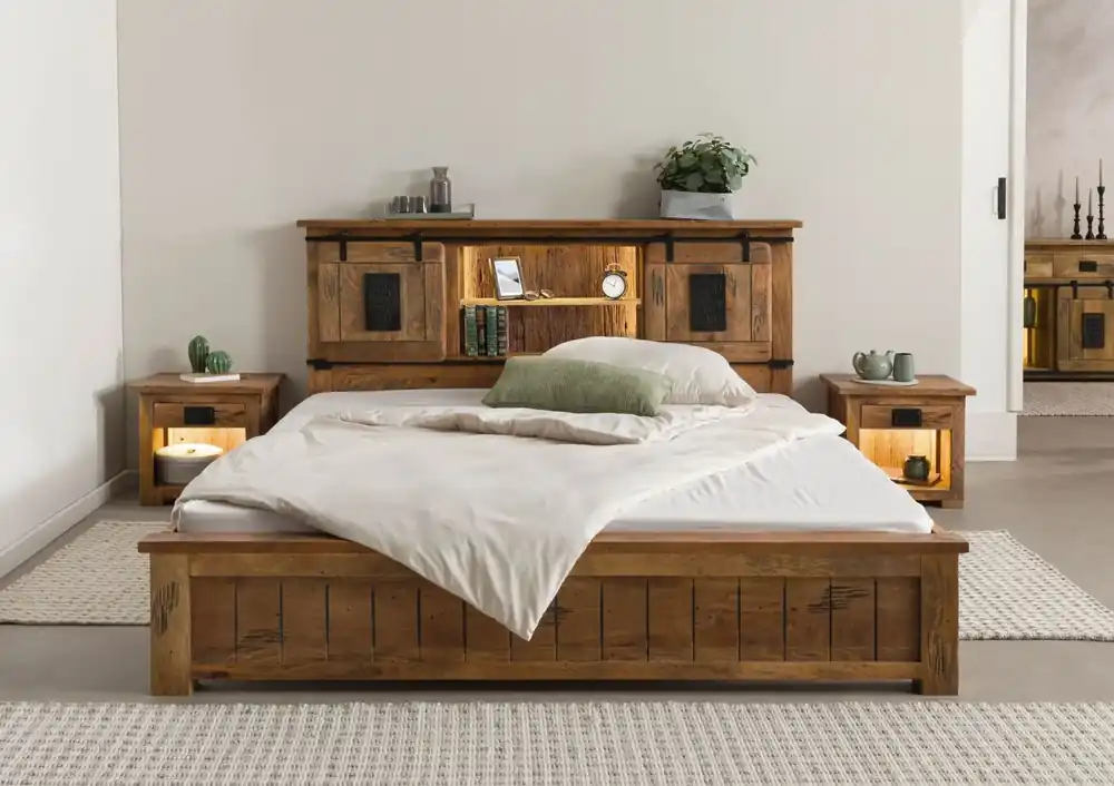 Bett Mango / Altholz 180x200x106 natur lackiert RAILWAY LUX #112 Knallerangebot