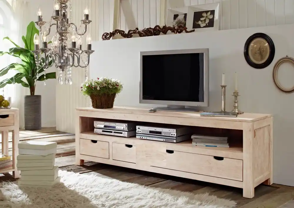 Sonderaktion TV-Board Akazie 190x50x60 white stone getüncht NATURE WHITE #44