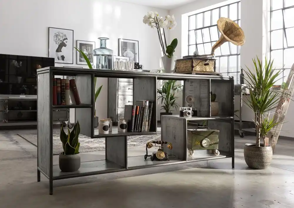 Schnäppchen Regal Mango 183x40x90 grau lackiert HEAVY INDUSTRY #106