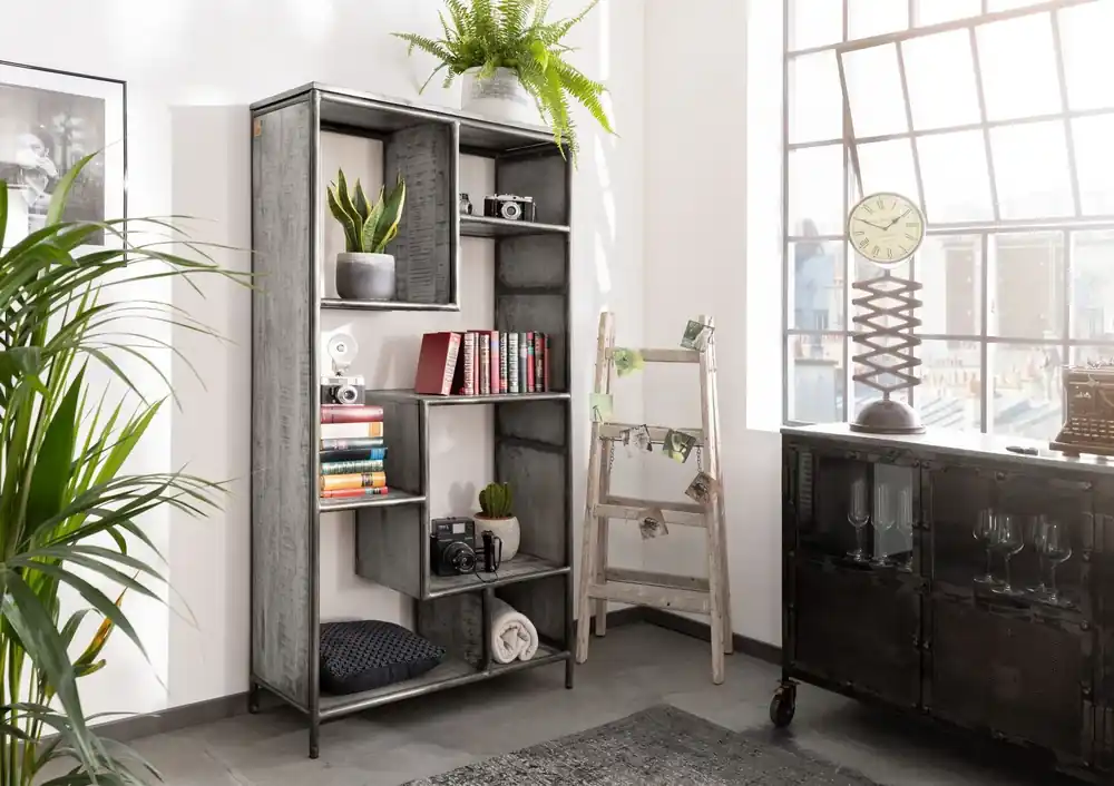 Geprüft Regal Mango 90x40x180 grau lackiert HEAVY INDUSTRY #107