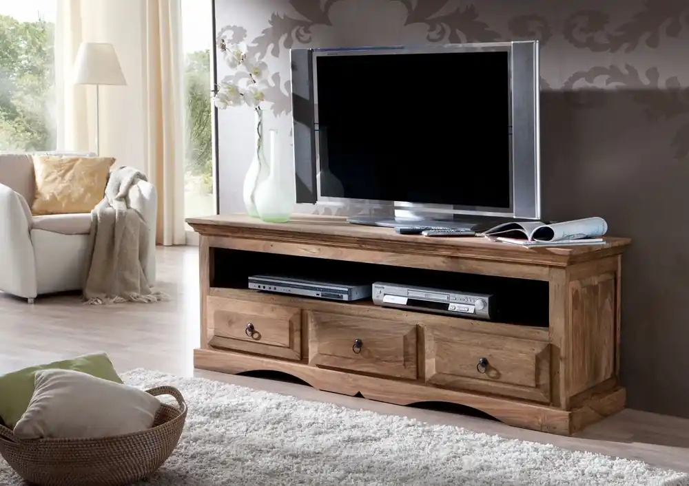 TV-Board Sheesham 150x45x55 grau geölt LEEDS #43 Günstig