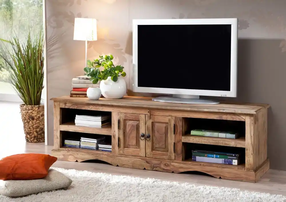 TV-Board Sheesham 150x45x45 grau geölt LEEDS #48 Angebot