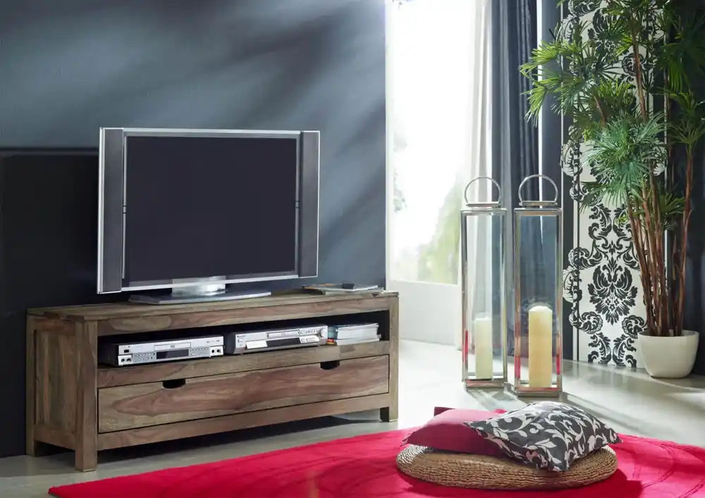 Begrenztes Angebot TV-Board Sheesham 140x37x50 grau geölt NATURE GREY #153