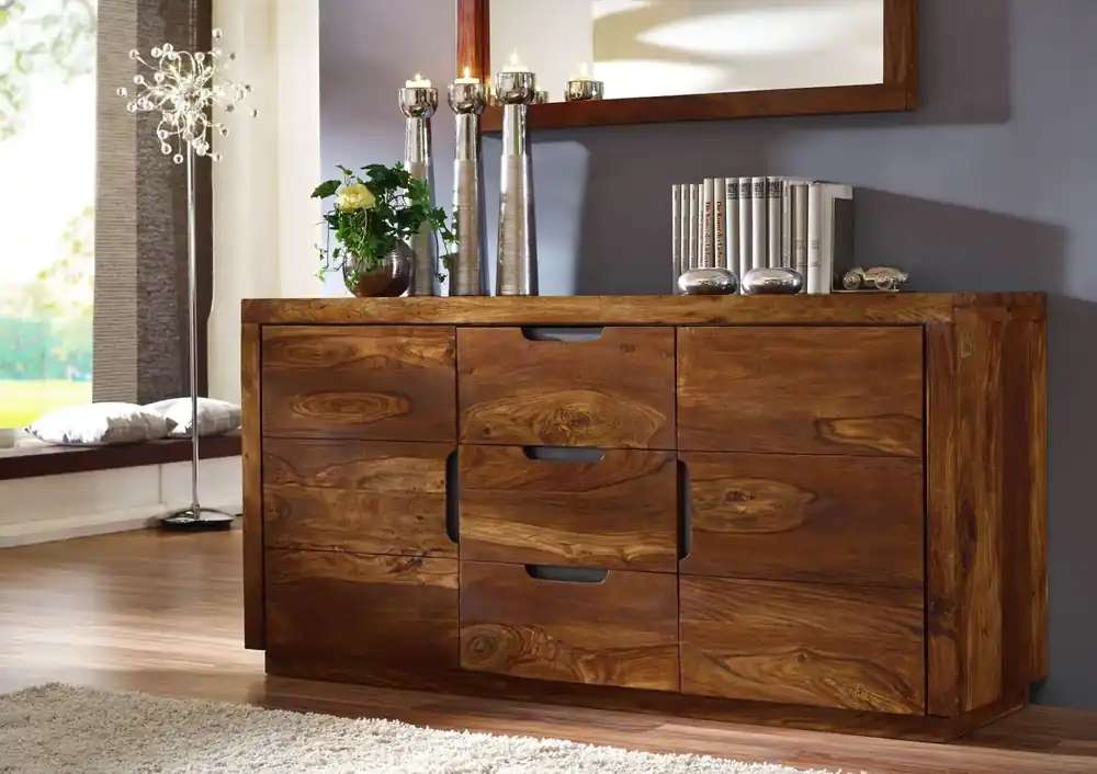 Ausverkauf Sideboard Sheesham 150x45x75 walnuss lackiert DUKE #125