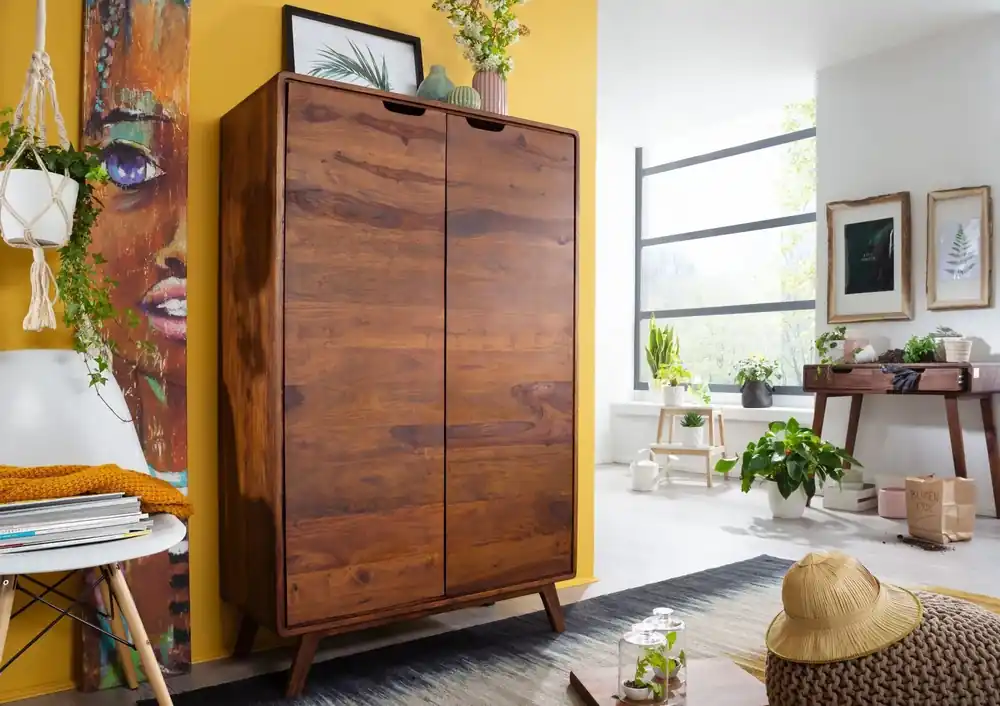 Highboard Sheesham 90x40x145 walnuss gewachst MALMÖ 2 #108 Letzte Chance