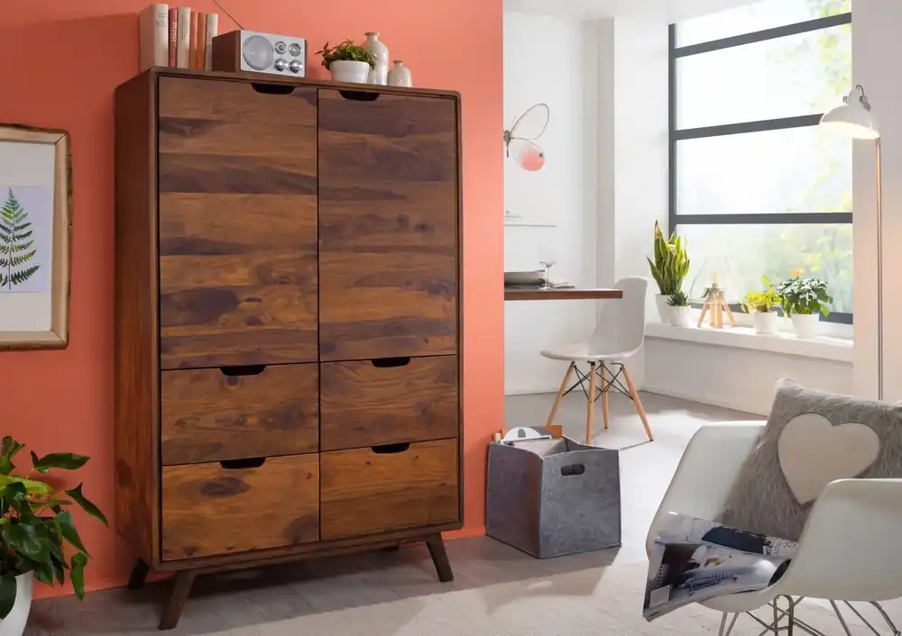 Nur Für Kurze Zeit Highboard Sheesham 90x40x145 walnuss gewachst MALMÖ 2 #110