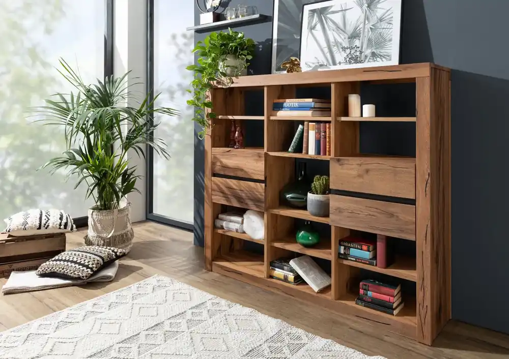 Saisonangebot Massivholz Regal Wild-/Zerreiche 160x36x140 tabacco brown geölt Montreux #243