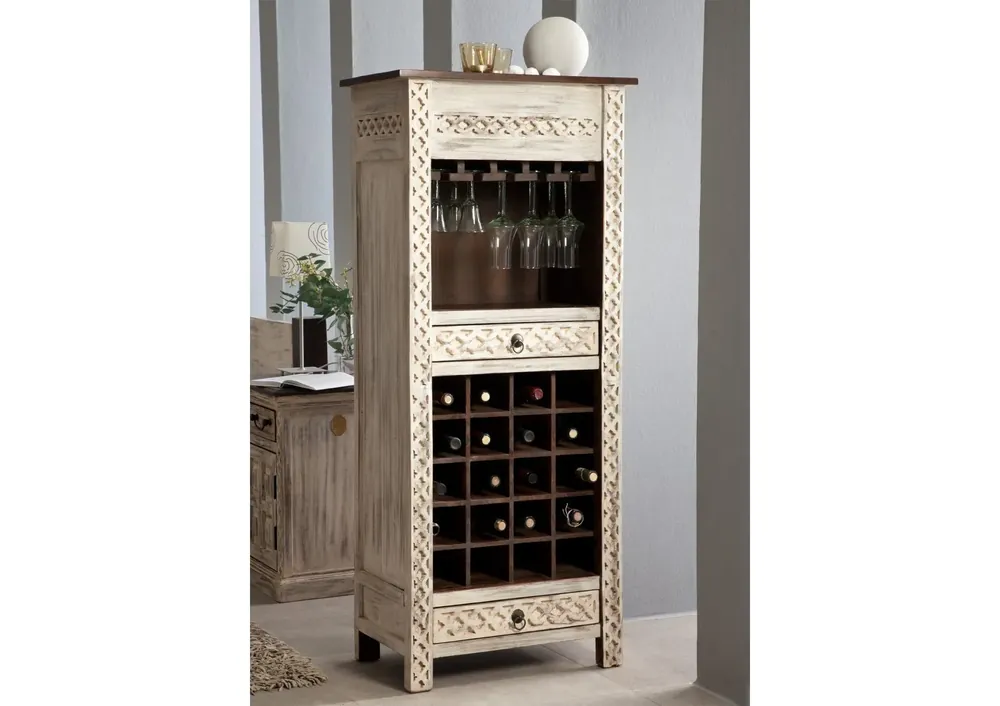 Weinregal Mango / Akazie 60x36x140 weiß gewachst CASTLE-ANTIK #219 Jetzt Bestellen