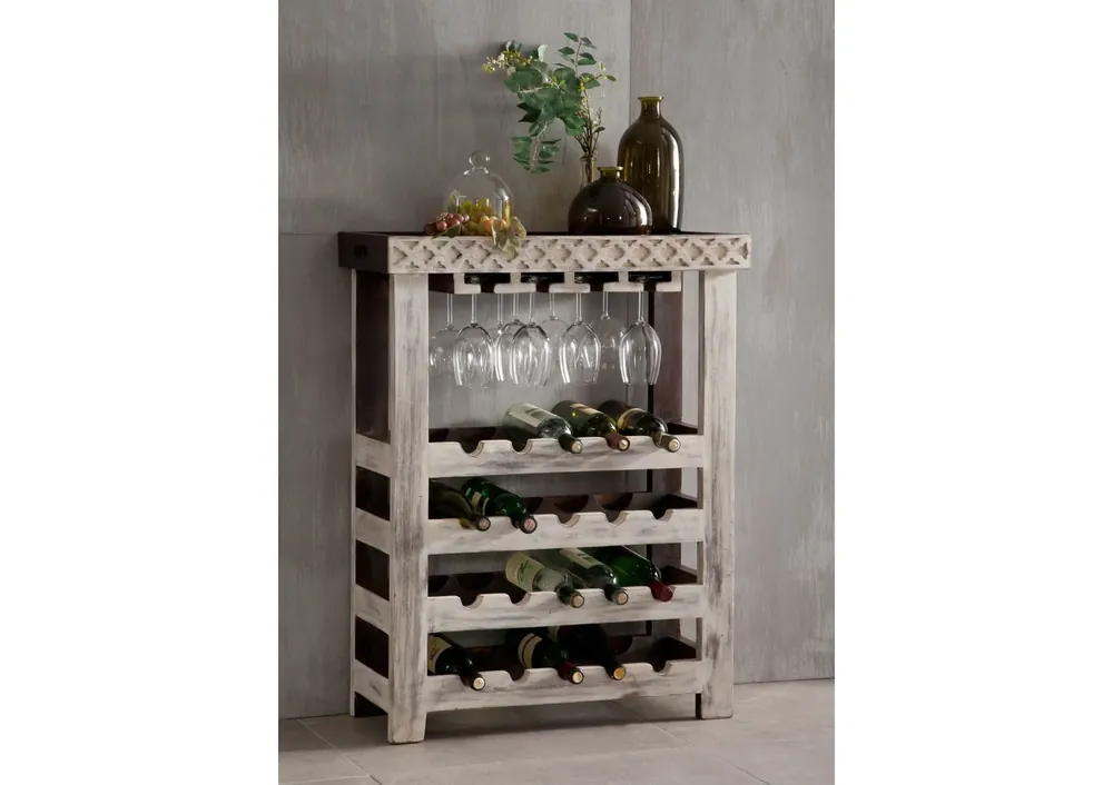 Preisreduziert Weinregal Mango / Akazie 70x30x90 weiß gewachst CASTLE-ANTIK #277