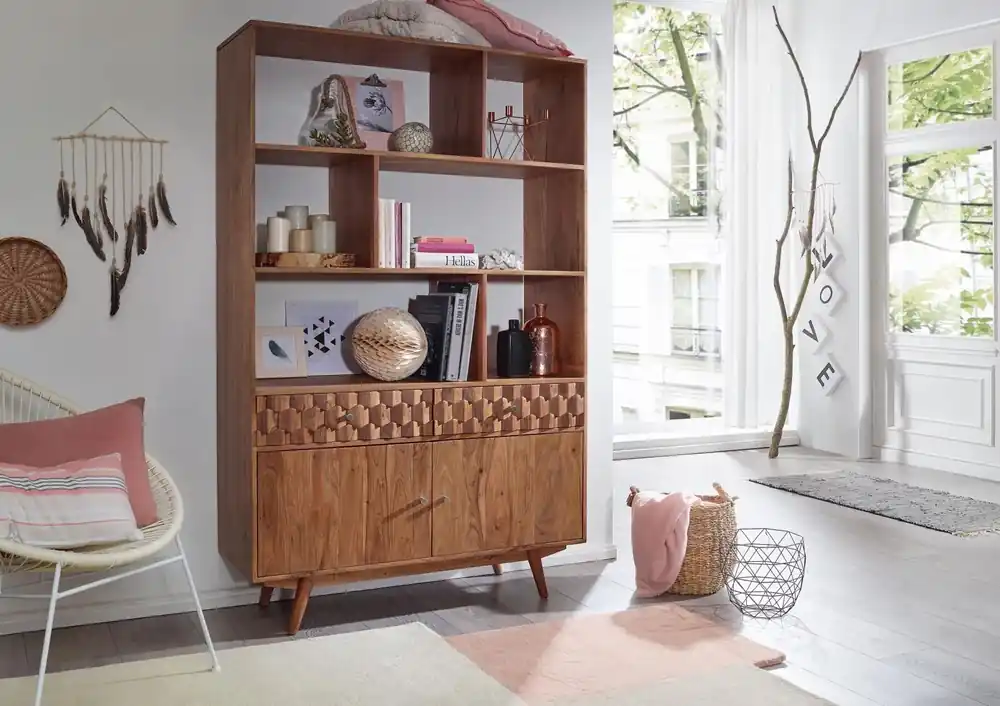 Regal Akazie 115x42x185 natur lackiert MOSAYK #104 Bestseller