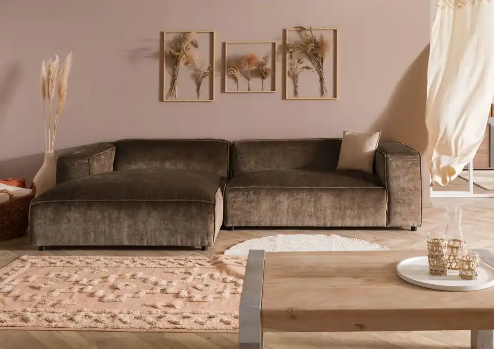 Ecksofa 304x164x69 Ottomane links Cord taupe VALENCIA Top-Angebot