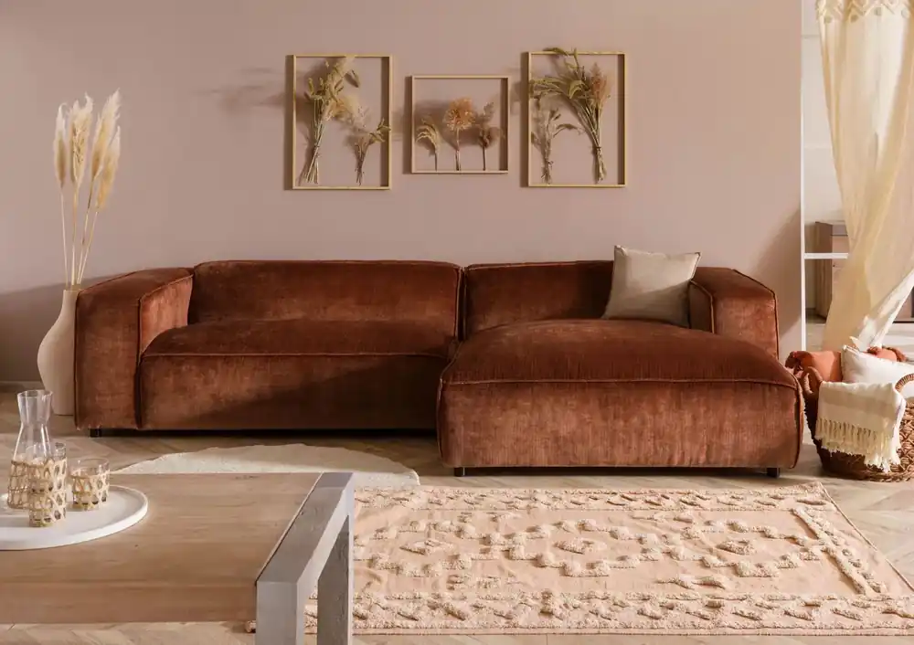 Ecksofa 304x164x69 Ottomane rechts Cord kupfer VALENCIA Sofort Bestellen