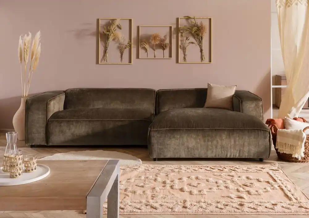 Ecksofa 304x164x69 Ottomane rechts Cord taupe VALENCIA Aktuell