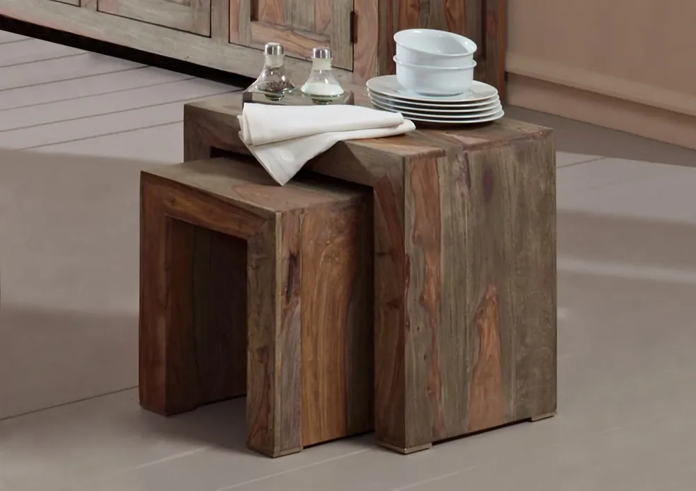 Beistelltisch Sheesham 45x35x45 grau geölt NATURE GREY #12 Kracherpreis