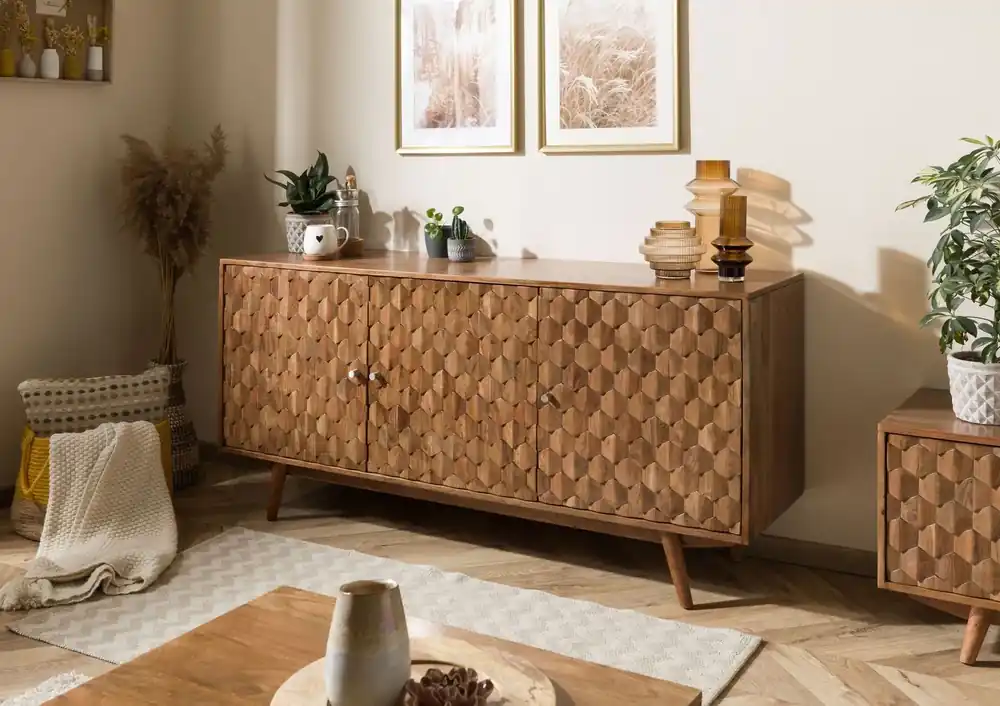 Sideboard Akazie 160x42x75 Akazie natur lackiert MOSAYK #110 Billig