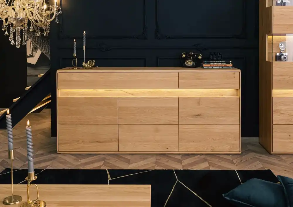 Sideboard Wildeiche inkl. LED 183,5x43,5x86 natur geölt CARDIFF #130 Must-Have