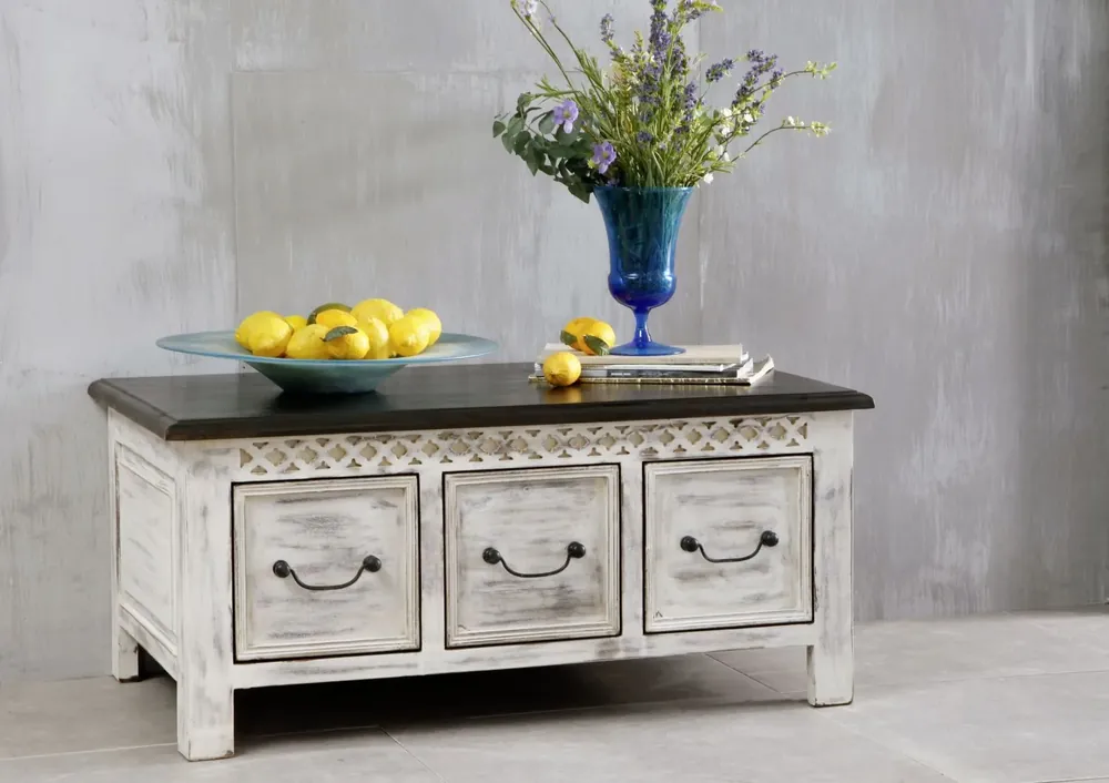 Couchtisch Mango / Akazie 100x57x45 weiß gewachst CASTLE-ANTIK #231 Aktuell