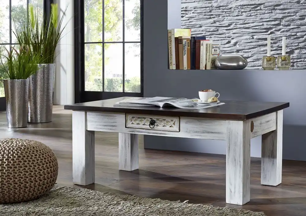 Couchtisch Mango / Akazie 110x60x45 weiß gewachst CASTLE-ANTIK #245 Sofort Bestellen