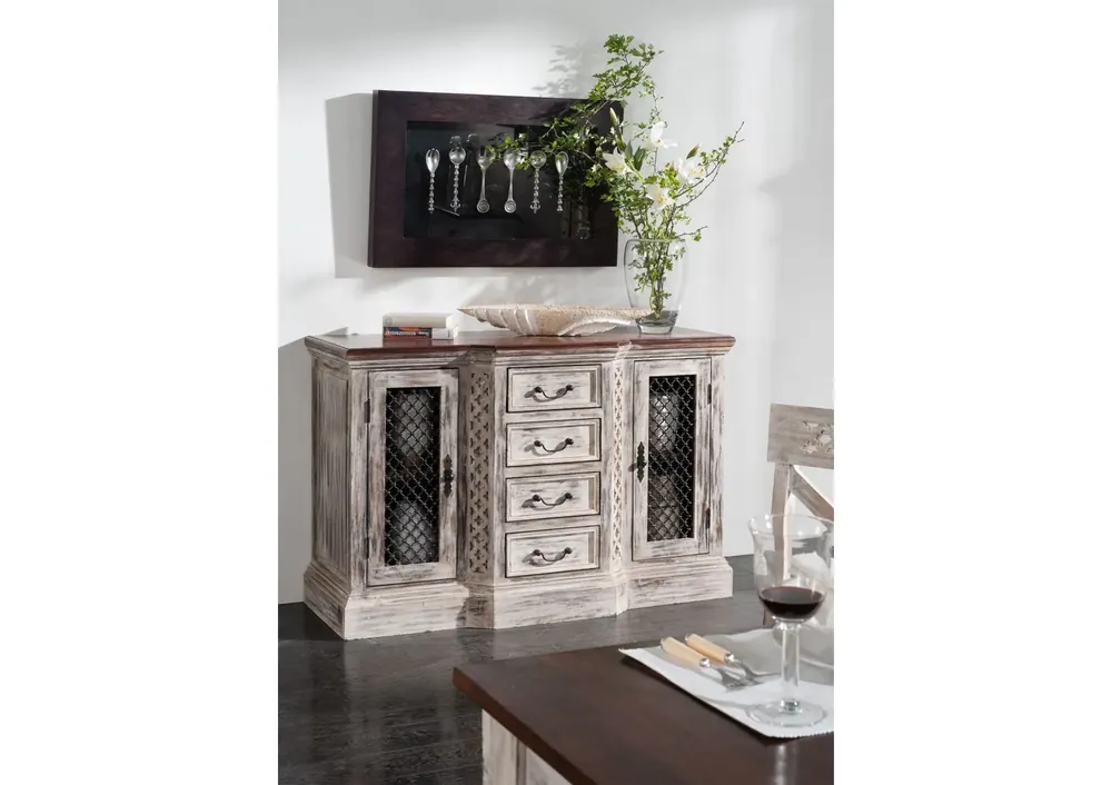 Top-Angebot Sideboard Mango / Akazie 135x50x90 weiß gewachst CASTLE-ANTIK #40