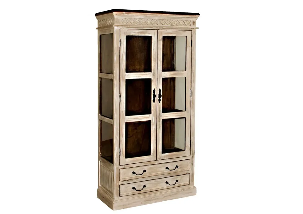 Vitrine Mango / Akazie 90x45x180 weiß gewachst CASTLE-ANTIK #71 Saisonangebot