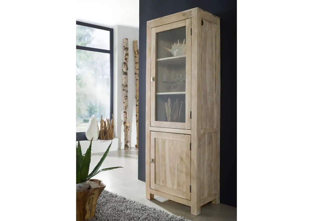 Sale Vitrine Akazie 65x42x190 white stone getüncht NATURE WHITE #53